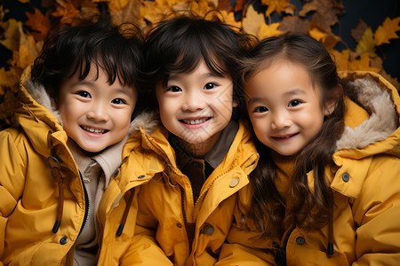 秋天里的三个小朋友图片