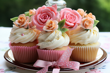 带花朵蛋糕精美的甜点背景