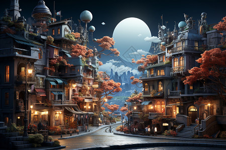 梦幻般的夜城背景图片