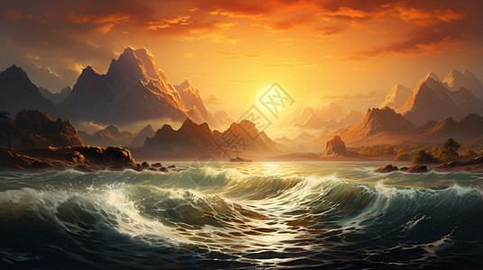 日出时的海边景背景图片