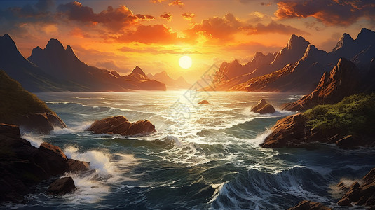 太阳照在大海上图片