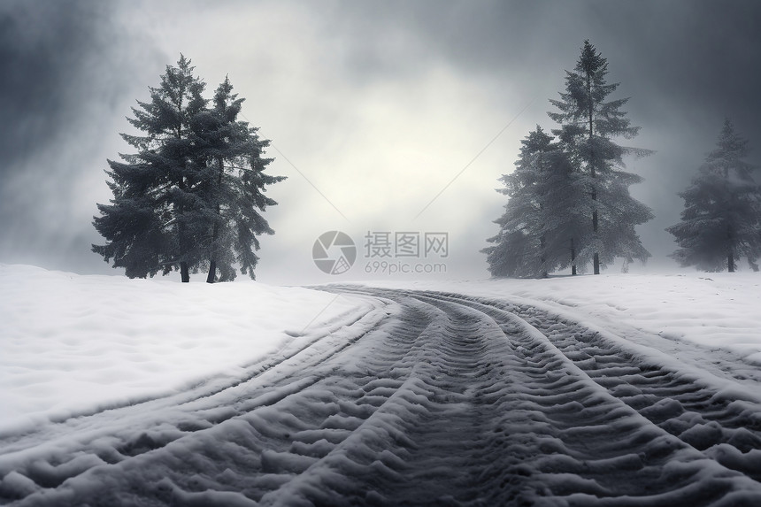 冬日里的雾林之道图片