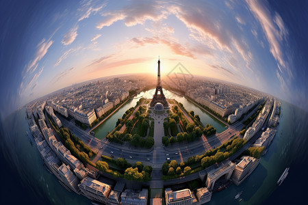 巴黎景色天空下的铁塔背景