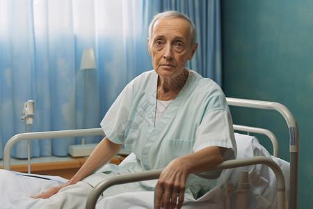 医院床上的白发长者背景图片