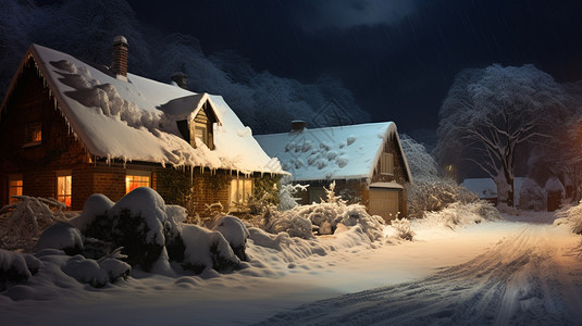 圣诞美景房子前的雪天美景背景