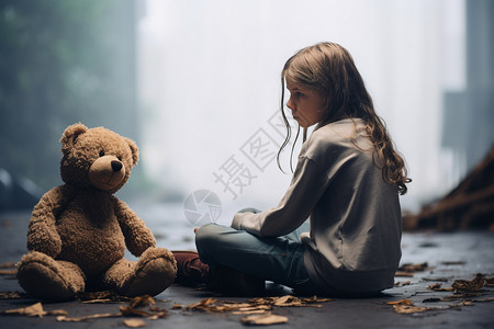 泰迪熊和小女孩背景图片