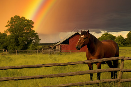 彩虹下的小马背景图片