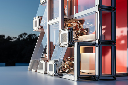 玻璃建筑物多层窗户的建筑设计图片