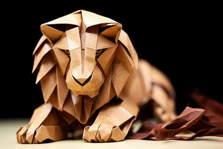 工艺纸袋狮子的手工雕塑背景