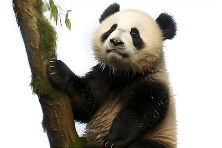 大树边的熊大熊猫在丛林中微笑背景