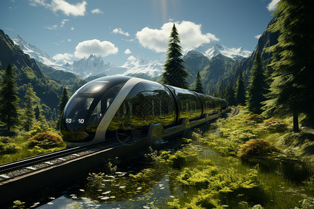 森林列车列车穿过郁郁葱葱的森林设计图片