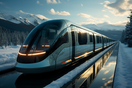 雪国列车海面上穿行的列车设计图片