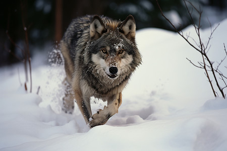 动物简约本雪地里本盘的野生狼背景