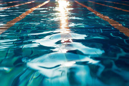 炫彩蓝色发光线游泳比赛的泳池背景