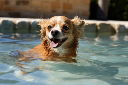 夏天泳池中的狗狗图片