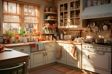 温暖照明的厨房图片