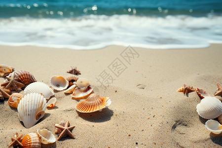海洋海滩上的美丽贝壳图片