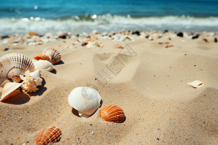 海洋沙滩上的贝壳背景图片
