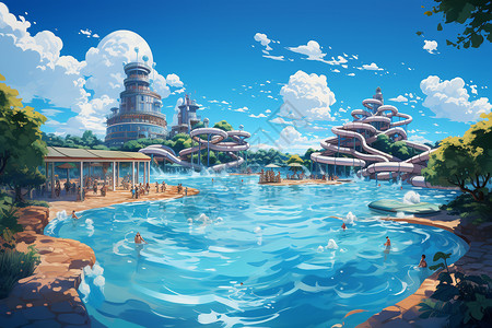 夏天的水上乐园背景图片