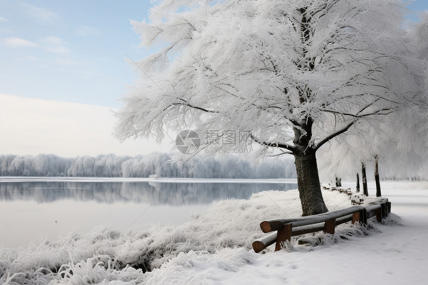 冬季的美丽公园湖面图片