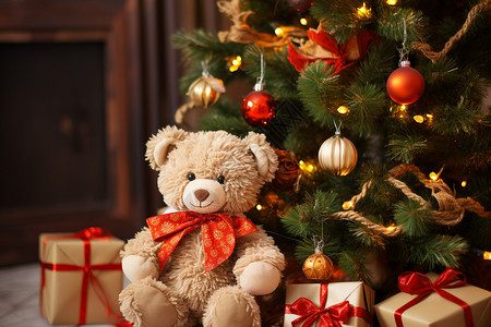 圣诞雪松素材圣诞树下的礼物背景