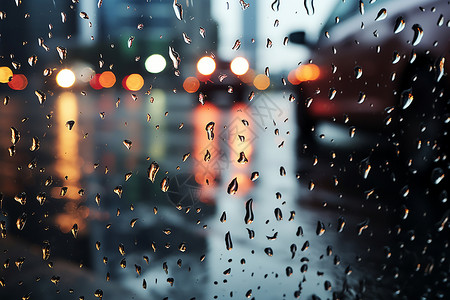 雨中玻璃上飘落着细碎的雨滴背景图片