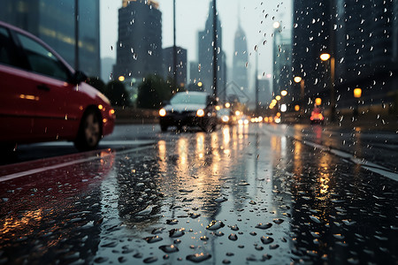 下雨水雨季中的清新街景背景