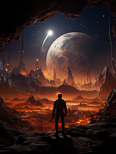 洞穴火星火星探险插画