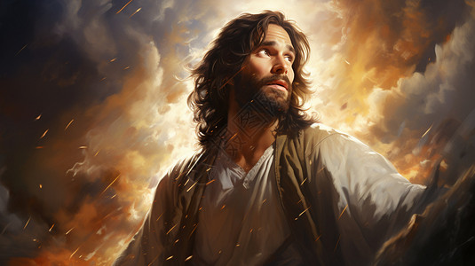 耶稣升天有信仰的男子插画