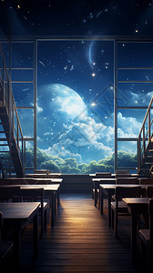星空下的教室背景图片
