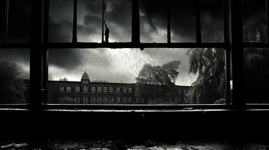 学校的窗户户外黑色的天空图片