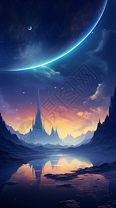 夜晚的星河景观背景图片