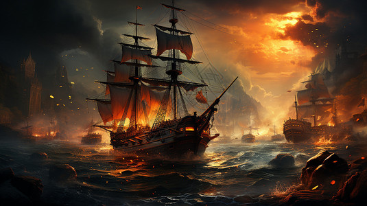 海上的战舰背景图片