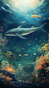 水底世界海底的鲸鱼插画
