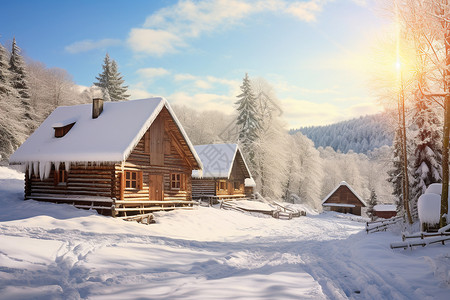 山屋雪景寒冷圣诞屋高清图片