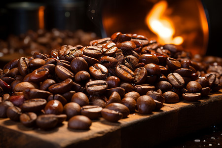 烤翅中原料热气腾腾的咖啡豆背景