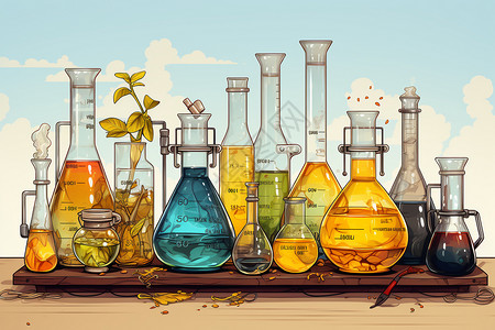 植物化学物质玻璃烧瓶插画