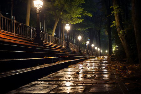 防护栏夏夜的城市公园背景