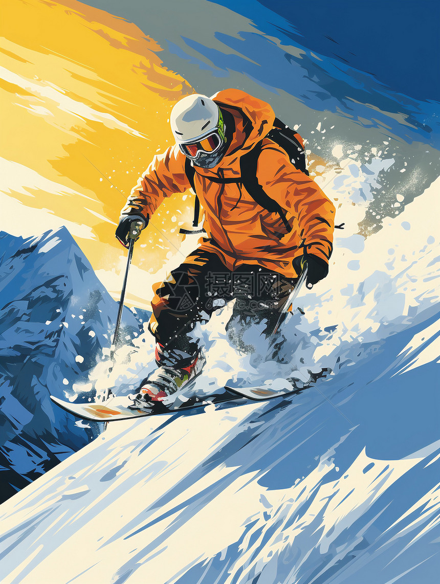 山坡上滑雪的人图片