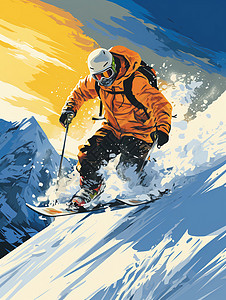 滑板坡山坡上滑雪的人插画