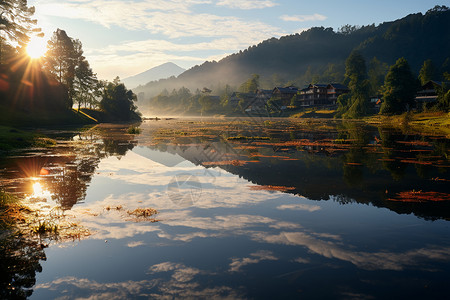 一体裤美丽的山水一体照背景