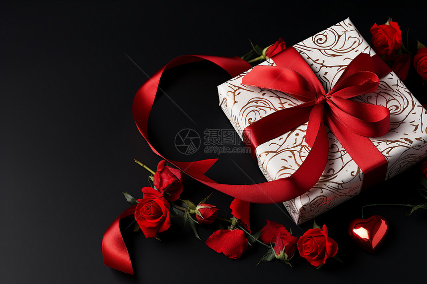 红玫瑰的礼盒图片
