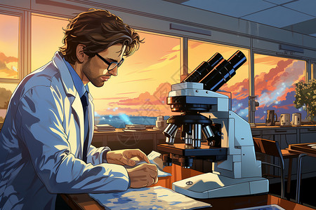 科学家在实验室中用显微镜进行实验图片
