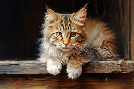 木头上的猫趴在门板上的猫咪插画