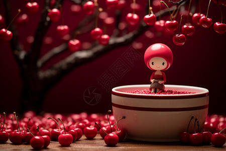 樱桃可爱小元素可爱的车厘子3D小人设计图片