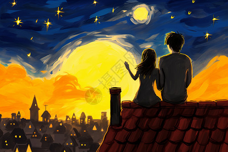 夜幕下的浪漫夫妇背景图片