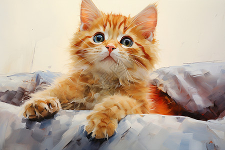 床单上小猫棕色的可爱小猫插画