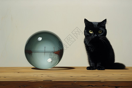 黑色猫咪和水晶球图片