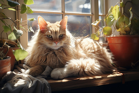 动物油画家中窗台上的猫咪背景