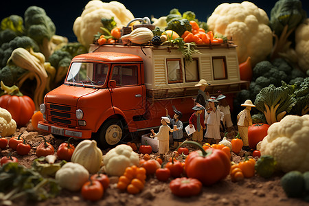 蔬菜配送车农民的丰收季节设计图片